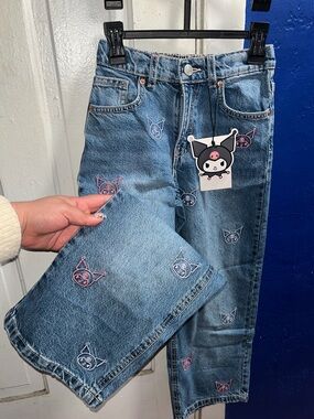 Zara Light Blue Denim Jeans for kids with Pink & purple Characters